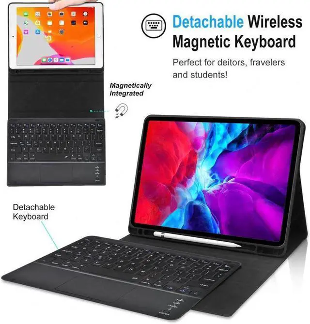 Alt view image 5 of 7 - BONAEVER Bluetooth Keyboard Case with Trackpad for iPad Pro 12.9 inch 2017 2015 (Old Model 2nd & 1 Stand Generation) Removable Wireless Keyboard witHandleather Cover / Pencil Holder