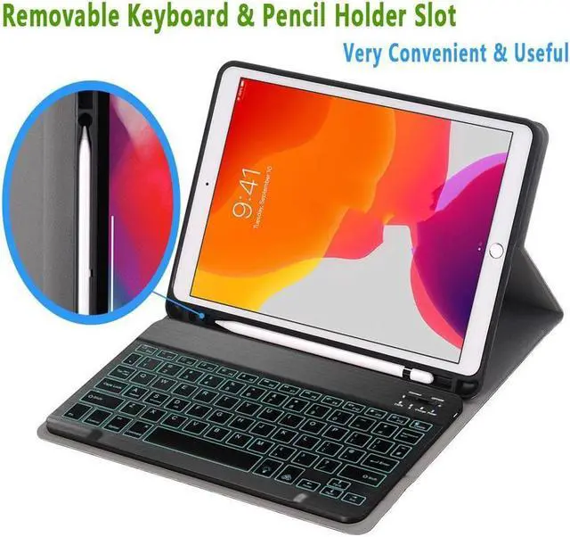 Alt view image 4 of 7 - BONAEVER Keyboard Case for iPad Pro 12.9-inch 2017/2015 (Old Model 2nd & 1 Stand Generation) Soft TPU Protective Cover [7 Color Backlit] Magnetically Wireless Bluetooth Keyboard