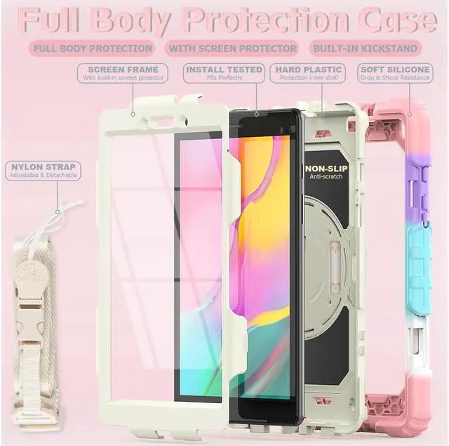 Alt view image 7 of 7 - BONAEVER Case for Samsung Galaxy Tab A 8.0 case 2019 Model: SM-T290 / SM-T295. Protection Cover with Built-in Screen Protector Pen Holder [360 Rotating Hand Strap]