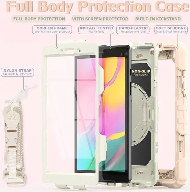 Alt view image 6 of 7 - BONAEVER Case for Samsung Galaxy Tab A 8.0 case 2019 Model: SM-T290 / SM-T295. Protection Cover with Built-in Screen Protector Pen Holder [360 Rotating Hand Strap]