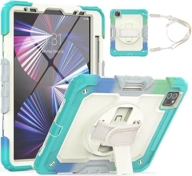 Main image of BONAEVER Case for iPad Pro 11 2022 2021 2020 2018 / iPad Air 4 / Air 5 10.9 Inch Shockproof Cover with Screen Protector & Shoulder Strap & Pencil Holder