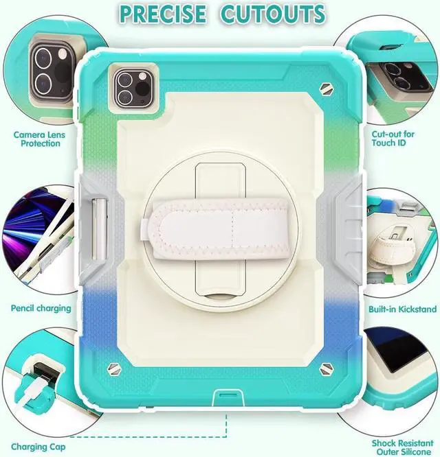Alt view image 5 of 6 - BONAEVER Case for iPad Pro 11 2022 2021 2020 2018 / iPad Air 4 / Air 5 10.9 Inch Shockproof Cover with Screen Protector & Shoulder Strap & Pencil Holder