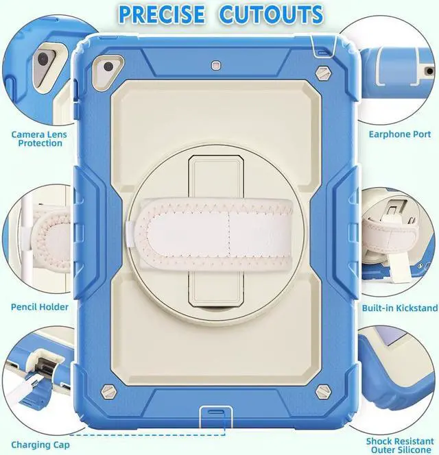 Alt view image 6 of 6 - BONAEVER Case for iPad 6th / 5th Generation iPad 9.7 2018 2017 iPad Air 2/ Pro 9.7 inch Shockproof Case with Built-in Screen Protector Pencil Holder 360 Degree Rotatable Stand / Hand Strap