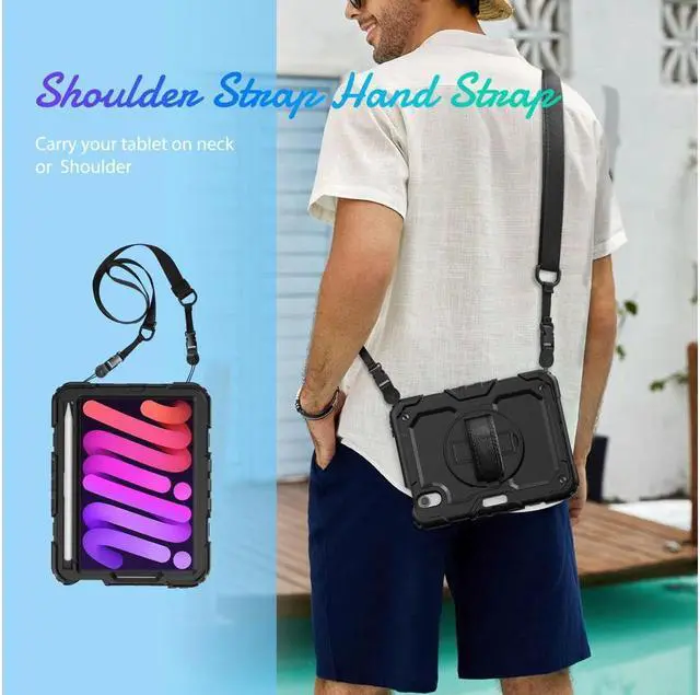 Alt view image 4 of 7 - BONAEVER Case for iPad mini 7 (A17 Pro) 2024 / Mini 6 2021 8.3 inch Shockproof cover for iPad Mini 6 with Screen Protector Pencil Holder Stand and /Shoulder Strap