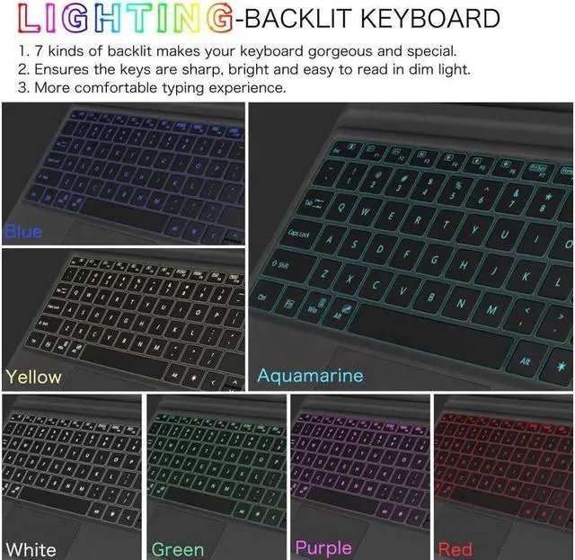 Alt view image 2 of 7 - BONAEVER Type Cover for Microsoft Surface Pro 7 Plus / Pro 7 / Pro 5 / Pro 4 / Por 3 [7-Color Backlit] Wireless Bluetooth Keyboard with Rechargeable Battery/Trackpad Auto Sleep/Wake