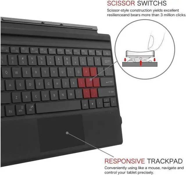 Alt view image 5 of 7 - BONAEVER Type Cover for Microsoft Surface Pro 7 Plus / Pro 7 / Pro 5 / Pro 4 / Por 3 [7-Color Backlit] Wireless Bluetooth Keyboard with Rechargeable Battery/Trackpad Auto Sleep/Wake