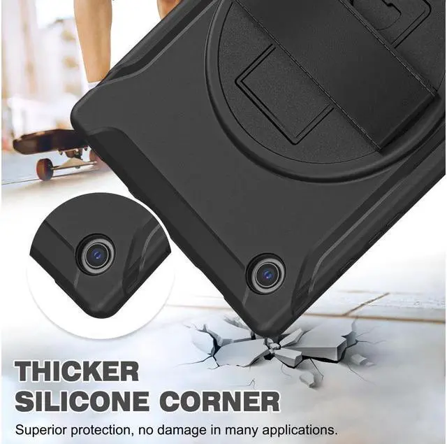 Alt view image 3 of 7 - BONAEVER For Galaxy Tab A8 Case 10.5 Inch 2022 (SM-X200/X205/X207) Rugged Shockproof Case with Hand Strap Rotating Stand and Protective Cover Case for 10.5" Galaxy Tab A8 2022