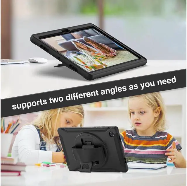Alt view image 4 of 7 - BONAEVER For Galaxy Tab A8 Case 10.5 Inch 2022 (SM-X200/X205/X207) Rugged Shockproof Case with Hand Strap Rotating Stand and Protective Cover Case for 10.5" Galaxy Tab A8 2022