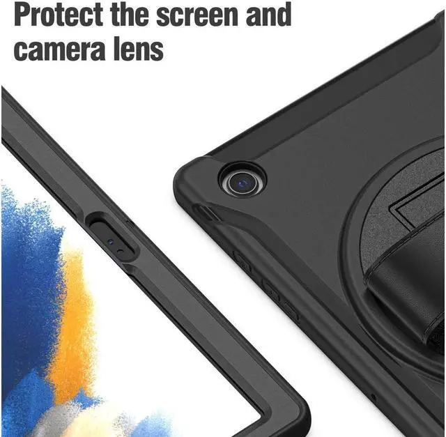 Alt view image 5 of 7 - BONAEVER For Galaxy Tab A8 Case 10.5 Inch 2022 (SM-X200/X205/X207) Rugged Shockproof Case with Hand Strap Rotating Stand and Protective Cover Case for 10.5" Galaxy Tab A8 2022