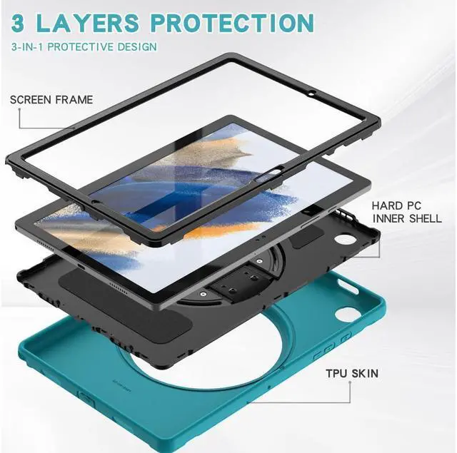 Alt view image 7 of 7 - BONAEVER For Galaxy Tab A8 Case 10.5 Inch 2022 (SM-X200/X205/X207) Rugged Shockproof Case with Hand Strap Rotating Stand and Protective Cover Case for 10.5" Galaxy Tab A8 2022