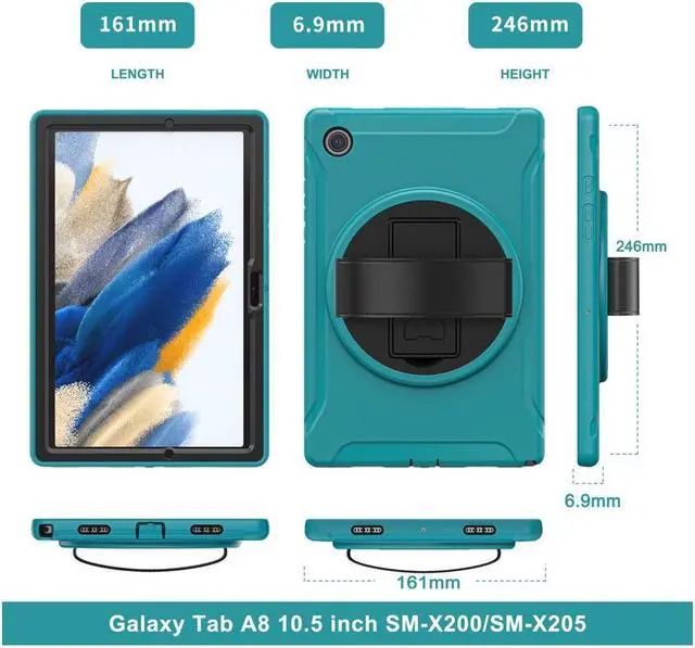 Alt view image 6 of 7 - BONAEVER For Galaxy Tab A8 Case 10.5 Inch 2022 (SM-X200/X205/X207) Rugged Shockproof Case with Hand Strap Rotating Stand and Protective Cover Case for 10.5" Galaxy Tab A8 2022