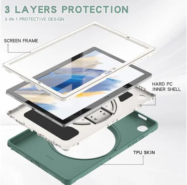 Alt view image 6 of 7 - BONAEVER For Galaxy Tab A8 Case 10.5 Inch 2022 (SM-X200/X205/X207) Rugged Shockproof Case with Hand Strap Rotating Stand and Protective Cover Case for 10.5" Galaxy Tab A8 2022