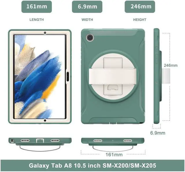 Alt view image 7 of 7 - BONAEVER For Galaxy Tab A8 Case 10.5 Inch 2022 (SM-X200/X205/X207) Rugged Shockproof Case with Hand Strap Rotating Stand and Protective Cover Case for 10.5" Galaxy Tab A8 2022