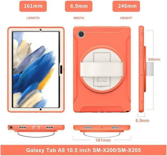 Alt view image 6 of 7 - BONAEVER For Galaxy Tab A8 Case 10.5 Inch 2022 (SM-X200/X205/X207) Rugged Shockproof Case with Hand Strap Rotating Stand and Protective Cover Case for 10.5" Galaxy Tab A8 2022