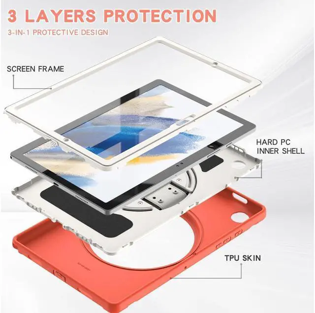 Alt view image 7 of 7 - BONAEVER For Galaxy Tab A8 Case 10.5 Inch 2022 (SM-X200/X205/X207) Rugged Shockproof Case with Hand Strap Rotating Stand and Protective Cover Case for 10.5" Galaxy Tab A8 2022