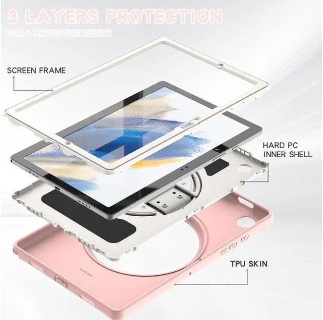 Alt view image 7 of 7 - BONAEVER For Galaxy Tab A8 Case 10.5 Inch 2022 (SM-X200/X205/X207) Rugged Shockproof Case with Hand Strap Rotating Stand and Protective Cover Case for 10.5" Galaxy Tab A8 2022