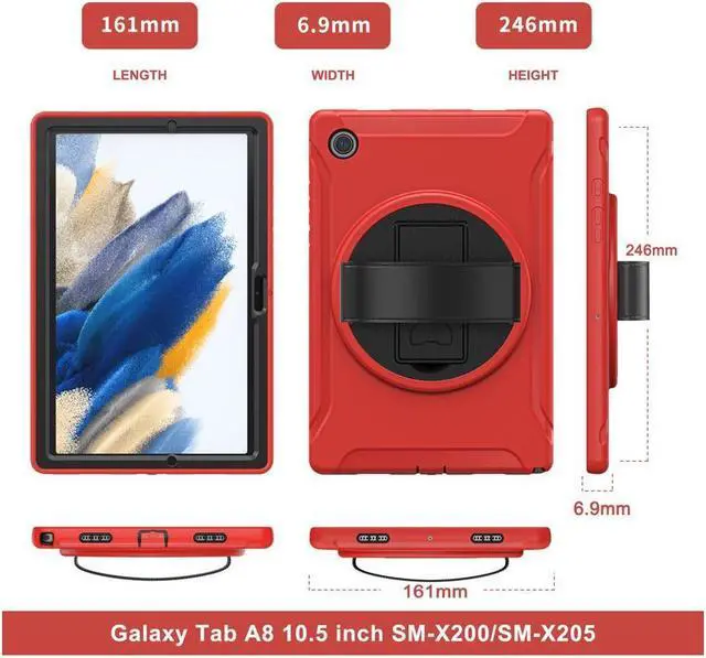 Alt view image 7 of 7 - BONAEVER For Galaxy Tab A8 Case 10.5 Inch 2022 (SM-X200/X205/X207) Rugged Shockproof Case with Hand Strap Rotating Stand and Protective Cover Case for 10.5" Galaxy Tab A8 2022
