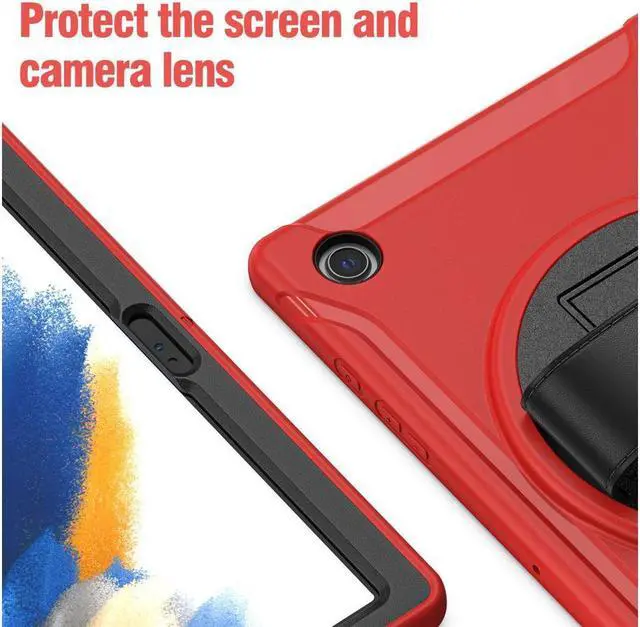 Alt view image 6 of 7 - BONAEVER For Galaxy Tab A8 Case 10.5 Inch 2022 (SM-X200/X205/X207) Rugged Shockproof Case with Hand Strap Rotating Stand and Protective Cover Case for 10.5" Galaxy Tab A8 2022
