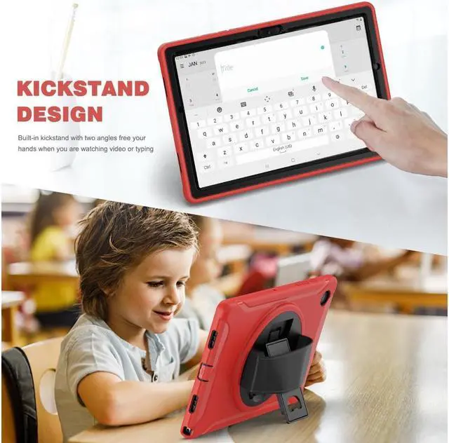 Alt view image 5 of 7 - BONAEVER For Galaxy Tab A8 Case 10.5 Inch 2022 (SM-X200/X205/X207) Rugged Shockproof Case with Hand Strap Rotating Stand and Protective Cover Case for 10.5" Galaxy Tab A8 2022