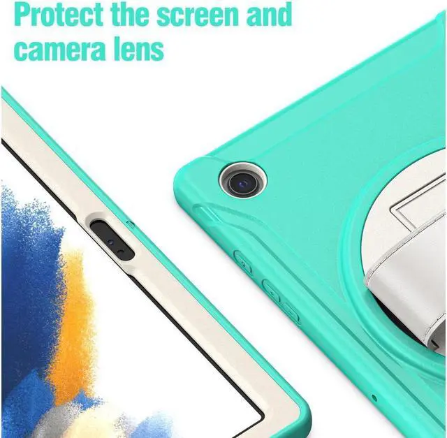 Alt view image 5 of 7 - BONAEVER For Galaxy Tab A8 Case 10.5 Inch 2022 (SM-X200/X205/X207) Rugged Shockproof Case with Hand Strap Rotating Stand and Protective Cover Case for 10.5" Galaxy Tab A8 2022