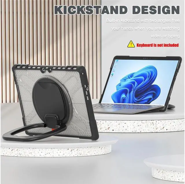 Alt view image 5 of 7 - BONAEVER Surface Pro 8 Case Shockproof Protective Cover with Pencil Holder / Hand Strap / Rotatable Stand and Compatible with Type Cover Keyboard for 13 inch Microsoft Surface Pro 8 2021