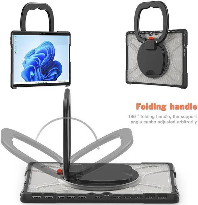 Alt view image 4 of 7 - BONAEVER Surface Pro 8 Case Shockproof Protective Cover with Pencil Holder / Hand Strap / Rotatable Stand and Compatible with Type Cover Keyboard for 13 inch Microsoft Surface Pro 8 2021