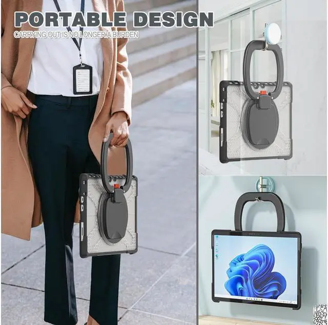 Alt view image 7 of 7 - BONAEVER Surface Pro 8 Case Shockproof Protective Cover with Pencil Holder / Hand Strap / Rotatable Stand and Compatible with Type Cover Keyboard for 13 inch Microsoft Surface Pro 8 2021