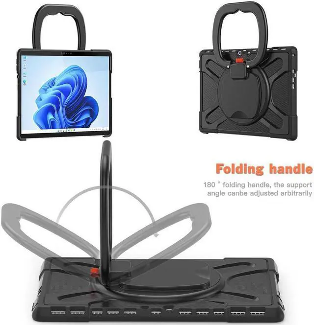 Alt view image 2 of 7 - BONAEVER Surface Pro 8 Case Shockproof Protective Cover with Pencil Holder / Hand Strap / Rotatable Stand and Compatible with Type Cover Keyboard for 13 inch Microsoft Surface Pro 8 2021