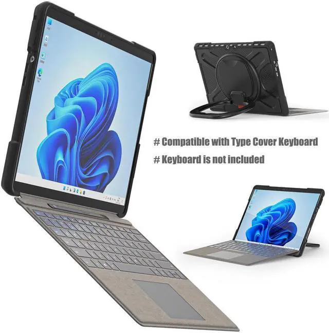 Alt view image 3 of 7 - BONAEVER Surface Pro 8 Case Shockproof Protective Cover with Pencil Holder / Hand Strap / Rotatable Stand and Compatible with Type Cover Keyboard for 13 inch Microsoft Surface Pro 8 2021