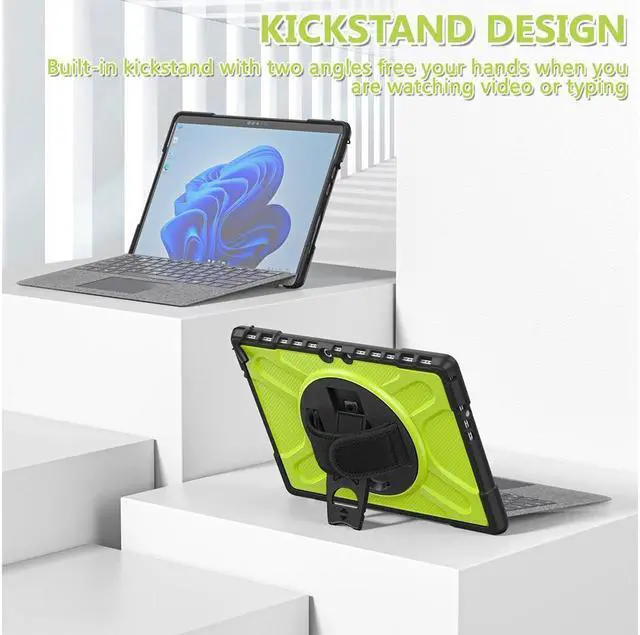 Alt view image 3 of 7 - BONAEVER For Microsoft Surface Pro 8 13 inch 2021 Case Protective Rugged Cover with Pen Holder / Hand Strap / Rotating Stand and Compatible with Type Cover Keyboard