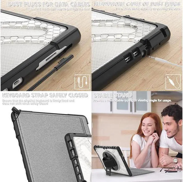 Alt view image 6 of 7 - BONAEVER For Microsoft Surface Pro 8 13 inch 2021 Case Protective Rugged Cover with Pen Holder / Hand Strap / Rotating Stand and Compatible with Type Cover Keyboard
