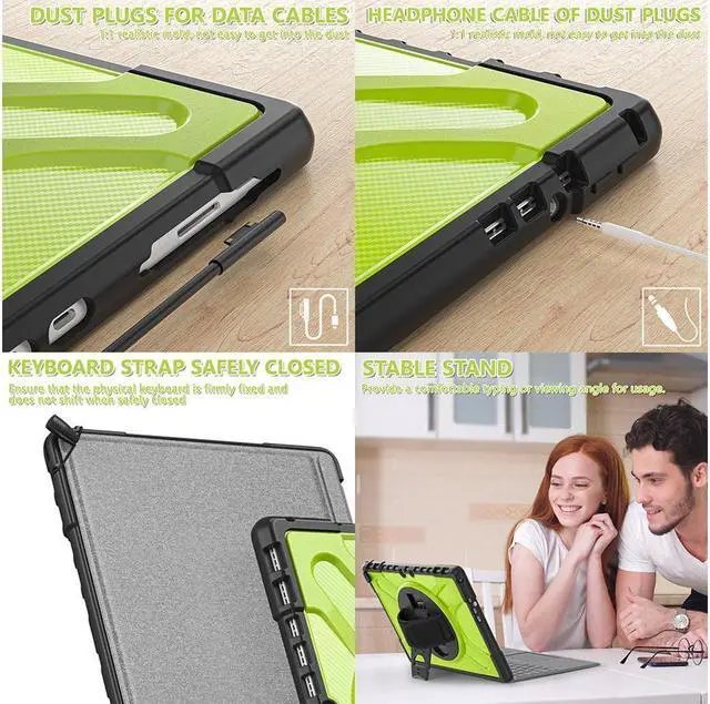 Alt view image 7 of 7 - BONAEVER For Microsoft Surface Pro 8 13 inch 2021 Case Protective Rugged Cover with Pen Holder / Hand Strap / Rotating Stand and Compatible with Type Cover Keyboard
