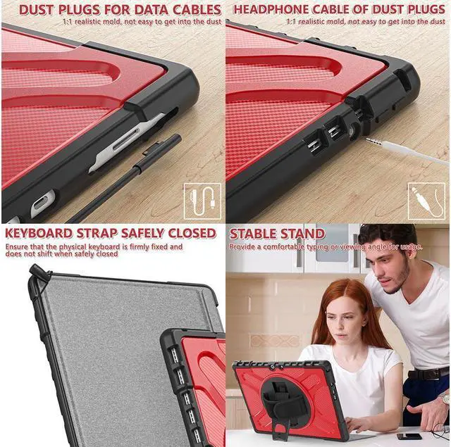 Alt view image 3 of 7 - BONAEVER For Microsoft Surface Pro 8 13 inch 2021 Case Protective Rugged Cover with Pen Holder / Hand Strap / Rotating Stand and Compatible with Type Cover Keyboard