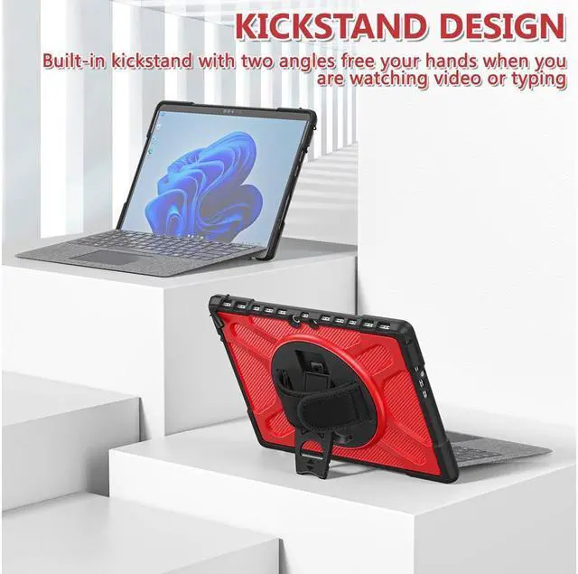 Alt view image 7 of 7 - BONAEVER For Microsoft Surface Pro 8 13 inch 2021 Case Protective Rugged Cover with Pen Holder / Hand Strap / Rotating Stand and Compatible with Type Cover Keyboard