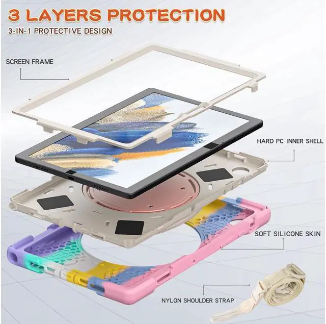 Alt view image 3 of 7 - BONAEVER Case for Samsung Galaxy Tab A8 10.5 inch 2022 (SM-X200 / SM-X205 / SM-X207) with [360 Degree Rotatable Stand & Hand Strap] Pen Holder Shoulder Strap for Galaxy Tab A8 10.5