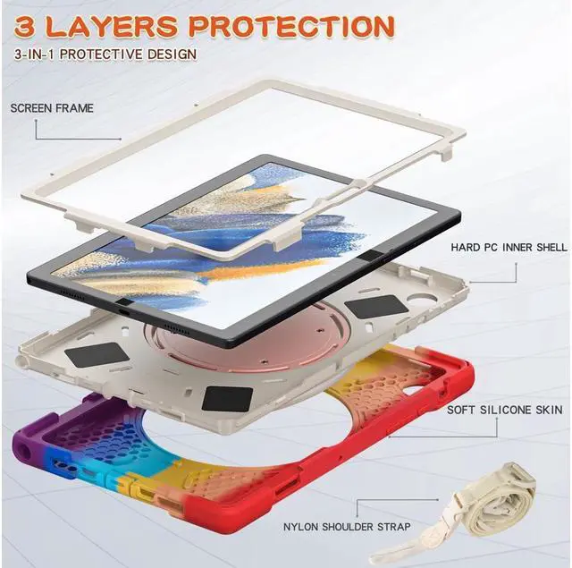 Alt view image 6 of 7 - BONAEVER Case for Samsung Galaxy Tab A8 10.5 inch 2022 (SM-X200 / SM-X205 / SM-X207) with [360 Degree Rotatable Stand & Hand Strap] Pen Holder Shoulder Strap for Galaxy Tab A8 10.5