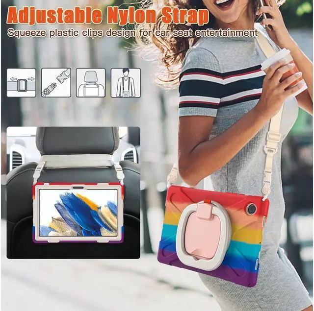 Alt view image 5 of 7 - BONAEVER Case for Samsung Galaxy Tab A8 10.5 inch 2022 (SM-X200 / SM-X205 / SM-X207) with [360 Degree Rotatable Stand & Hand Strap] Pen Holder Shoulder Strap for Galaxy Tab A8 10.5