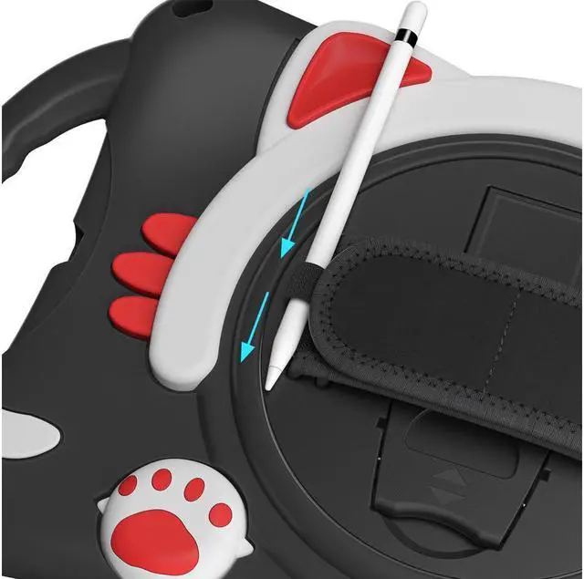 Alt view image 4 of 7 - BONAEVER Kids Case for iPad 9.7 2018 / 2017 / Air 1 / Air 2 / Pro 9.7 Silicone Shockproof Protective Cover with Pencil Holder Handle Grip Hand Strap Stand and Shoulder Strap