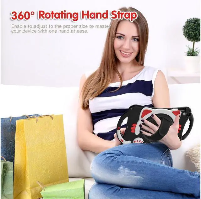 Alt view image 5 of 7 - BONAEVER Kids Case for iPad 9.7 2018 / 2017 / Air 1 / Air 2 / Pro 9.7 Silicone Shockproof Protective Cover with Pencil Holder Handle Grip Hand Strap Stand and Shoulder Strap