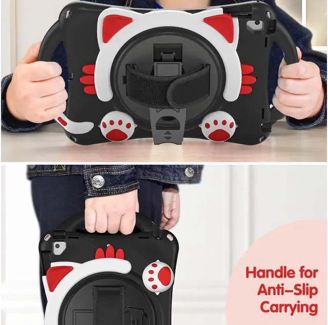 Alt view image 6 of 7 - BONAEVER Kids Case for iPad 9.7 2018 / 2017 / Air 1 / Air 2 / Pro 9.7 Silicone Shockproof Protective Cover with Pencil Holder Handle Grip Hand Strap Stand and Shoulder Strap