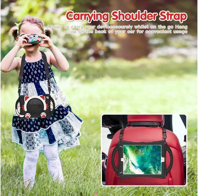 Alt view image 7 of 7 - BONAEVER Kids Case for iPad 9.7 2018 / 2017 / Air 1 / Air 2 / Pro 9.7 Silicone Shockproof Protective Cover with Pencil Holder Handle Grip Hand Strap Stand and Shoulder Strap