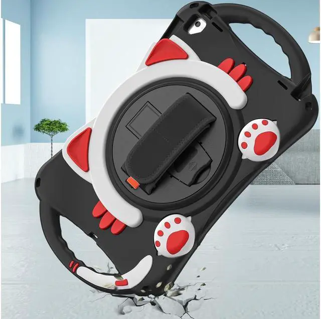 Alt view image 3 of 7 - BONAEVER Kids Case for iPad 9.7 2018 / 2017 / Air 1 / Air 2 / Pro 9.7 Silicone Shockproof Protective Cover with Pencil Holder Handle Grip Hand Strap Stand and Shoulder Strap