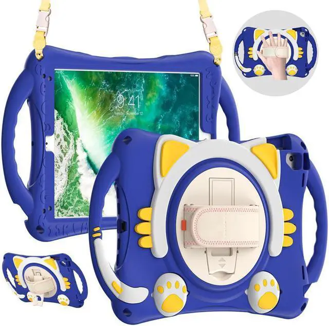 Main image of BONAEVER Kids Case for iPad 9.7 2018 / 2017 / Air 1 / Air 2 / Pro 9.7 Silicone Shockproof Protective Cover with Pencil Holder Handle Grip Hand Strap Stand and Shoulder Strap