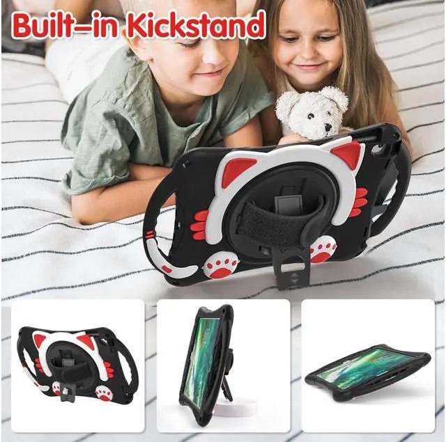 Alt view image 2 of 7 - BONAEVER Kids Case for iPad 9.7 2018 / 2017 / Air 1 / Air 2 / Pro 9.7 Silicone Shockproof Protective Cover with Pencil Holder Handle Grip Hand Strap Stand and Shoulder Strap