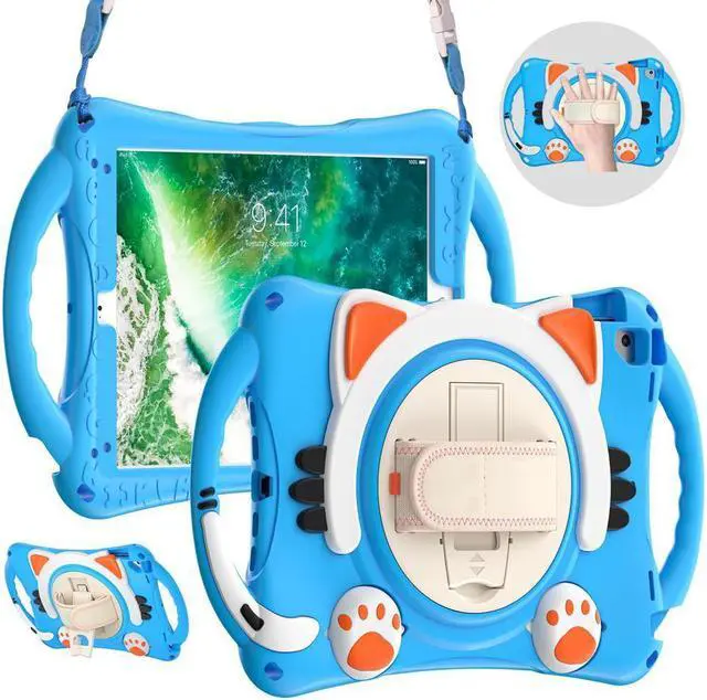 Main image of BONAEVER Kids Case for iPad 9.7 2018 / 2017 / Air 1 / Air 2 / Pro 9.7 Silicone Shockproof Protective Cover with Pencil Holder Handle Grip Hand Strap Stand and Shoulder Strap