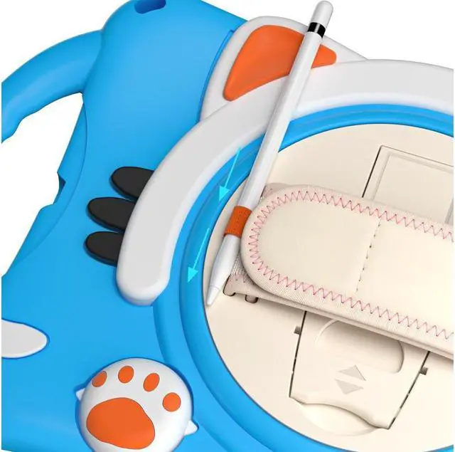 Alt view image 2 of 7 - BONAEVER Kids Case for iPad 9.7 2018 / 2017 / Air 1 / Air 2 / Pro 9.7 Silicone Shockproof Protective Cover with Pencil Holder Handle Grip Hand Strap Stand and Shoulder Strap