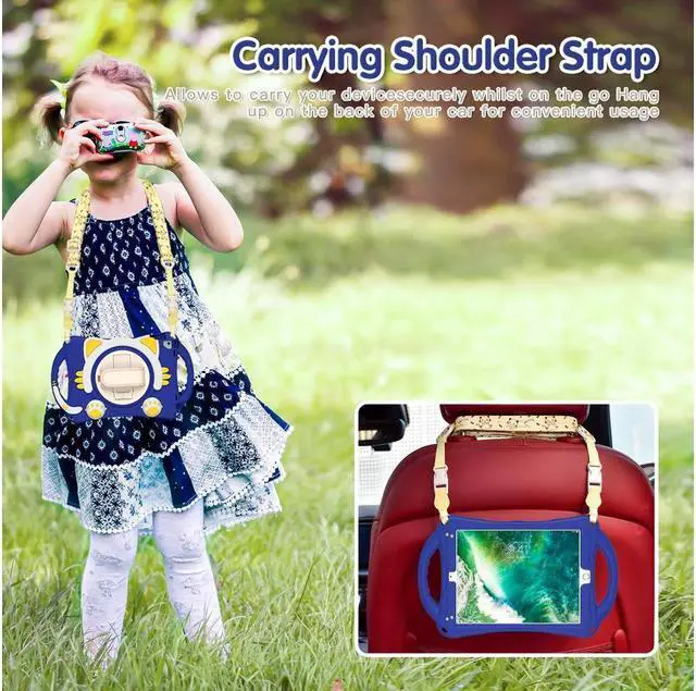 Alt view image 5 of 7 - BONAEVER Kids Case for iPad 9.7 2018 / 2017 / Air 1 / Air 2 / Pro 9.7 Silicone Shockproof Protective Cover with Pencil Holder Handle Grip Hand Strap Stand and Shoulder Strap