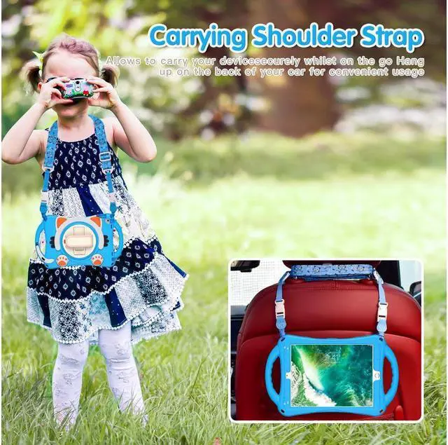 Alt view image 5 of 7 - BONAEVER Kids Case for iPad 9.7 2018 / 2017 / Air 1 / Air 2 / Pro 9.7 Silicone Shockproof Protective Cover with Pencil Holder Handle Grip Hand Strap Stand and Shoulder Strap