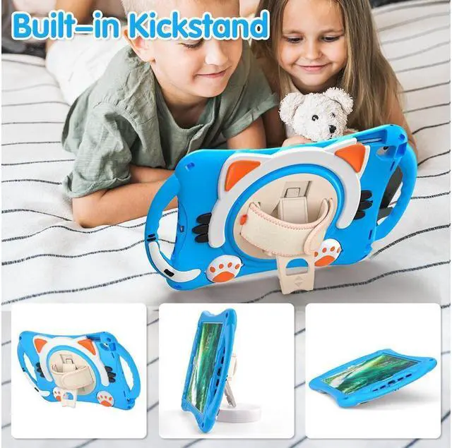 Alt view image 6 of 7 - BONAEVER Kids Case for iPad 9.7 2018 / 2017 / Air 1 / Air 2 / Pro 9.7 Silicone Shockproof Protective Cover with Pencil Holder Handle Grip Hand Strap Stand and Shoulder Strap