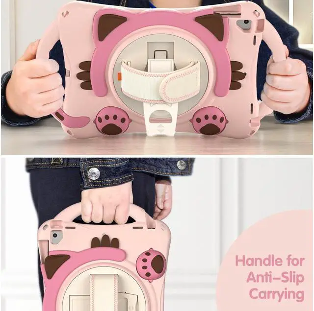 Alt view image 2 of 7 - BONAEVER Kids Case for iPad 9.7 2018 / 2017 / Air 1 / Air 2 / Pro 9.7 Silicone Shockproof Protective Cover with Pencil Holder Handle Grip Hand Strap Stand and Shoulder Strap